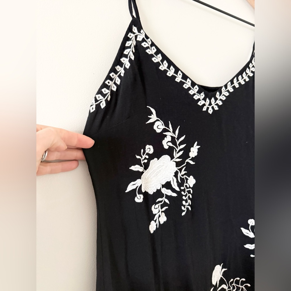 Nasty Gal Black Mini Dress with White Floral Embroidery & Fringe - Picture 3 of 6